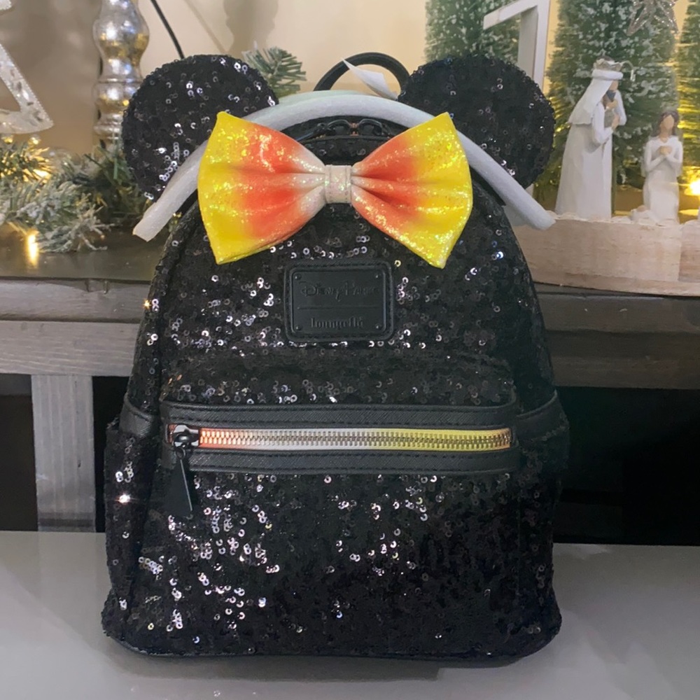 Brand Nwt Disney black sequin candy corn loungefly mini backpack